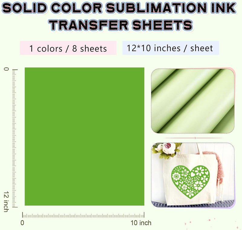 HTVSTD Green Sublimation Ink Transfer Sheets 8 Sheets 12'' x 10'' Solid Color Sublimation Paper Transfer Sheets for Mugs Tumblers DIY Transfer Paper - Image 3
